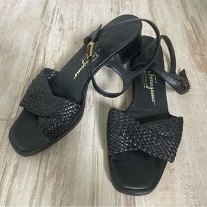 Salvatore Ferragamo Black Leather Braided Sandals/Heels with Woven Detailing